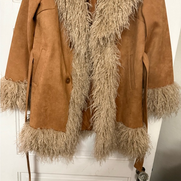 SHEIN Brown Teddy Jacket with Faux Fur Trim - Picture 2 of 3